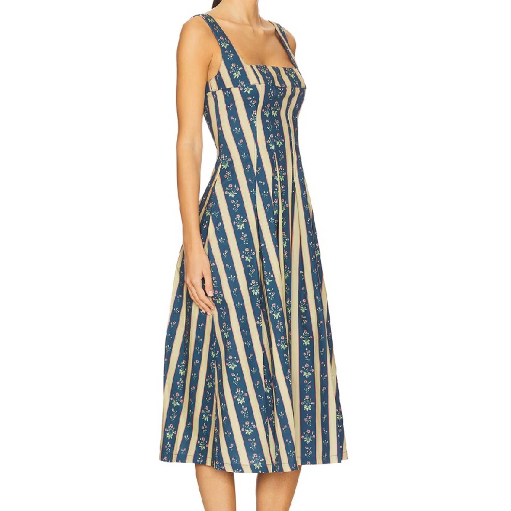 WeWoreWhat Navy and Cream Striped Midi Dress